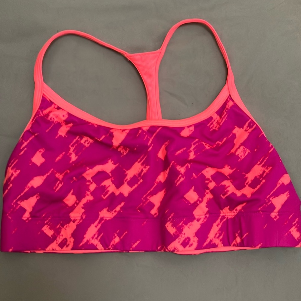 Under Armour Pink and Purple Sports Bra with Racerback Design